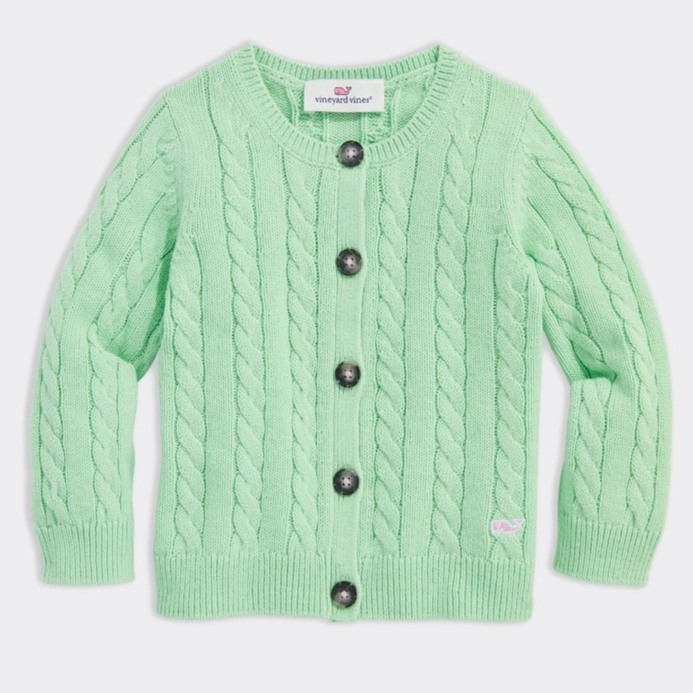 NWT Vineyard Vines toddler girls Green cable knit cardigan Sweater, 3T